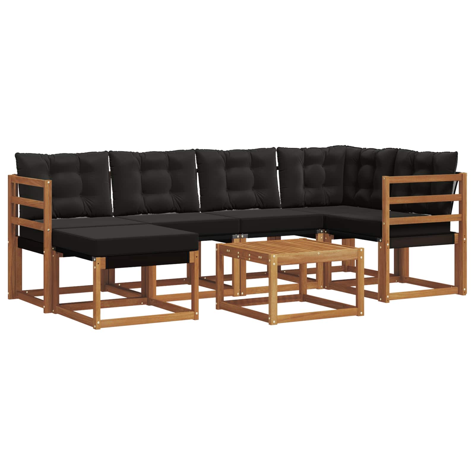 Zunanja garnitura za sedenje z blazino 7 pcs Naravna in črna - slika 2