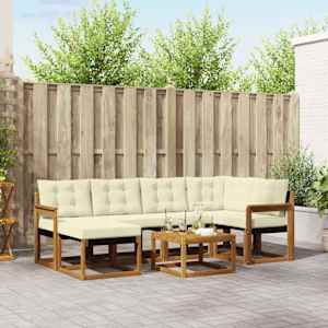 Zunanja garnitura za sedenje z blazino 7 pcs Naravna in smetana