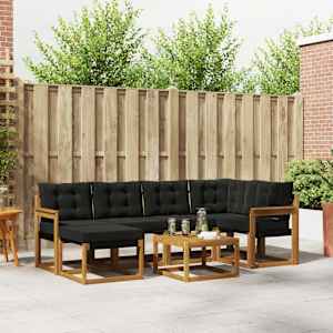 Zunanja garnitura za sedenje z blazino 7 pcs Naravna in črna