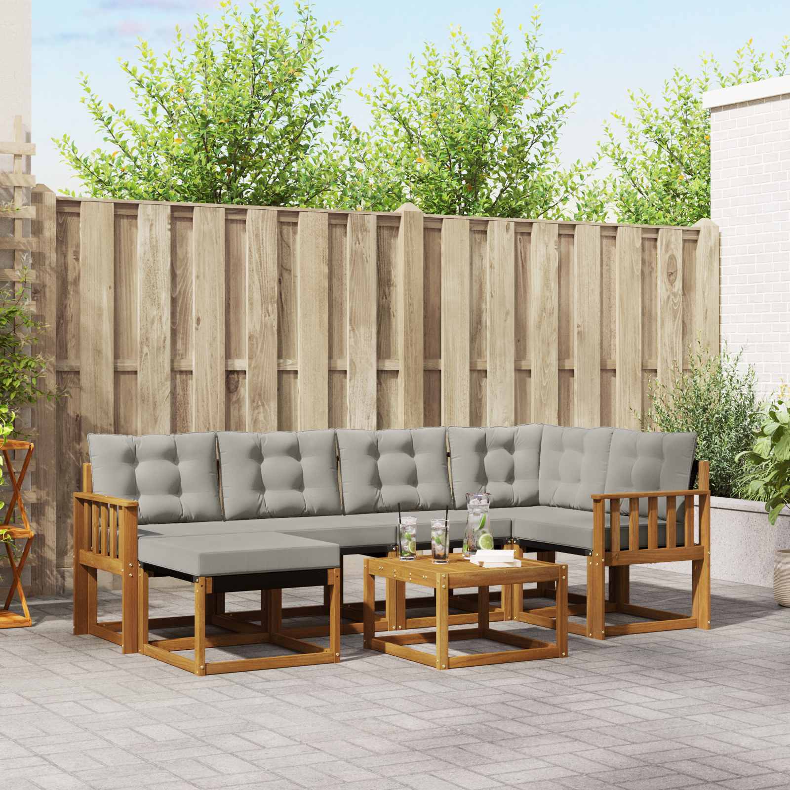 vidaXL Outdoor-Sofagarnitur mit Kissen 7 pcs Natürlich und Hellgrau