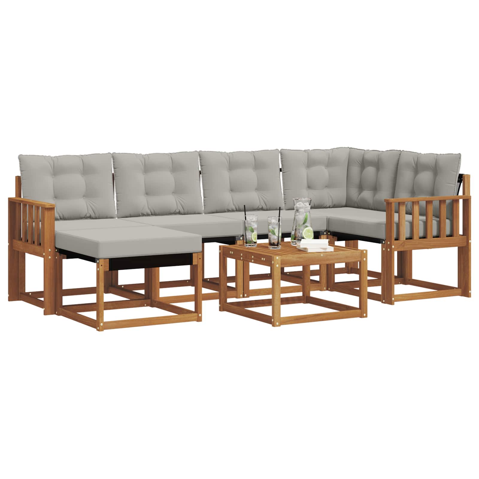 Thumbnail - vidaXL Outdoor-Sofagarnitur mit Kissen 7 pcs Natürlich und Hellgrau