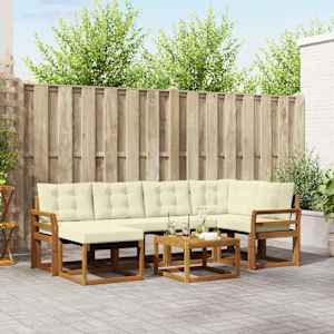 Zunanja garnitura za sedenje z blazino 7 pcs Naravna in smetana