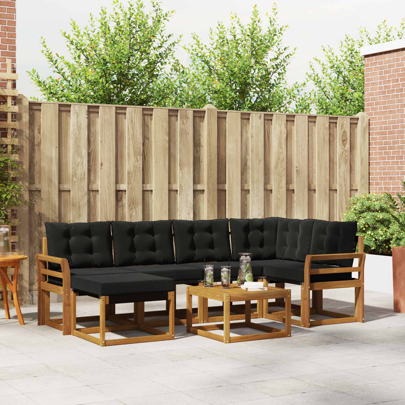 vidaXL Set de canapele de exterior cu pernă 7 pcs Natural și Negru