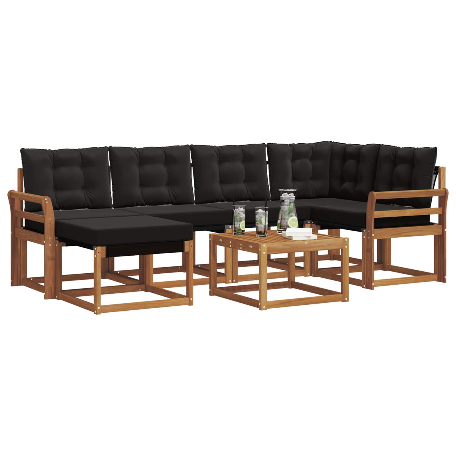 Zunanja garnitura za sedenje z blazino 7 pcs Naravna in črna - slika 3