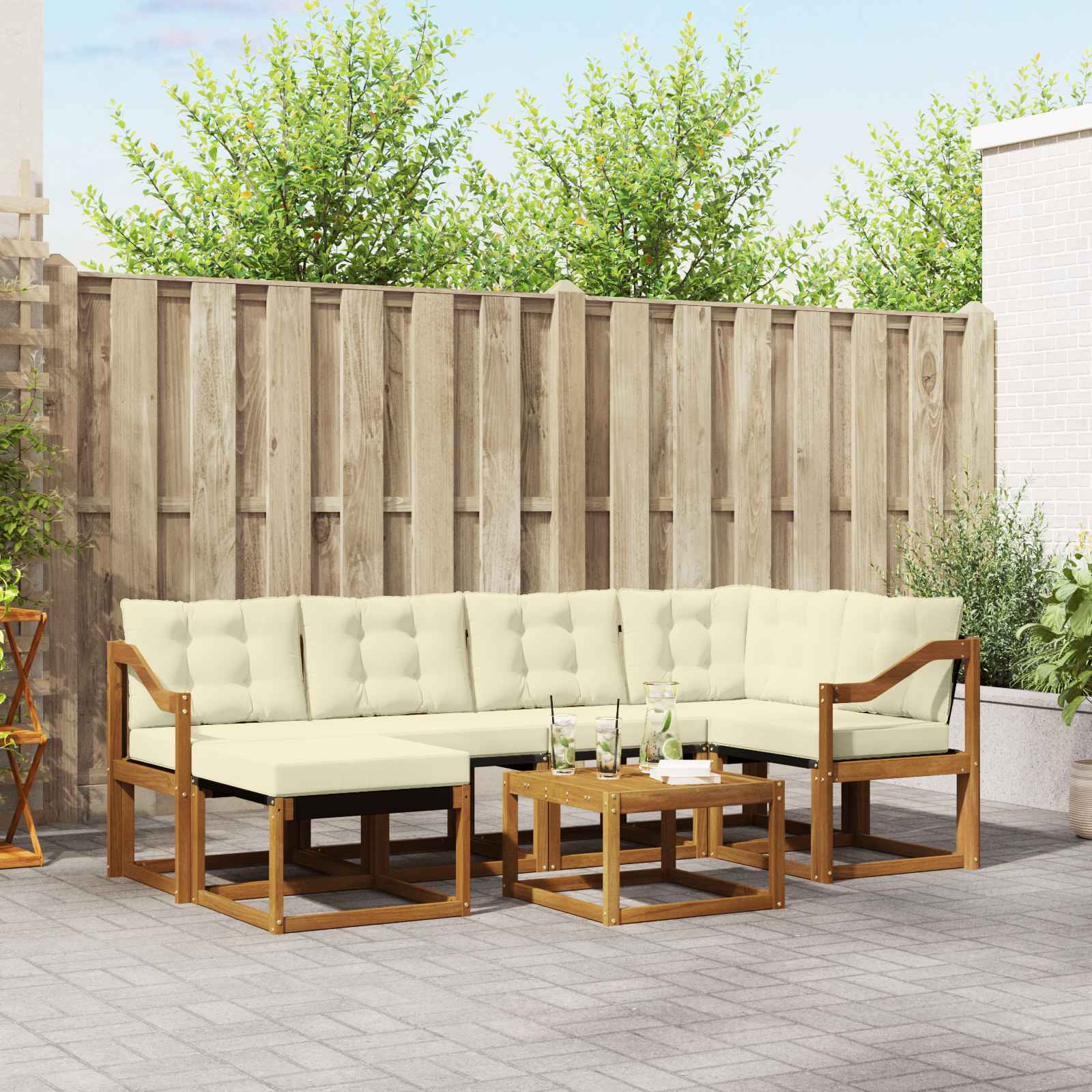 vidaXL Set de canapele de exterior cu pernă 7 pcs Natural și Crem