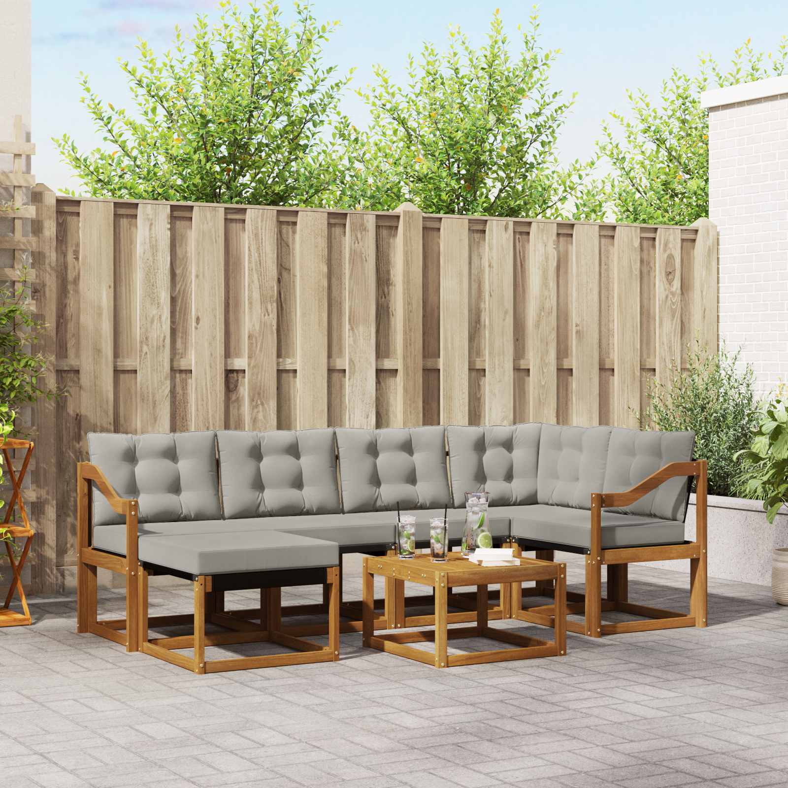 vidaXL Outdoor-Sofagarnitur mit Kissen 7 pcs Natürlich und Hellgrau