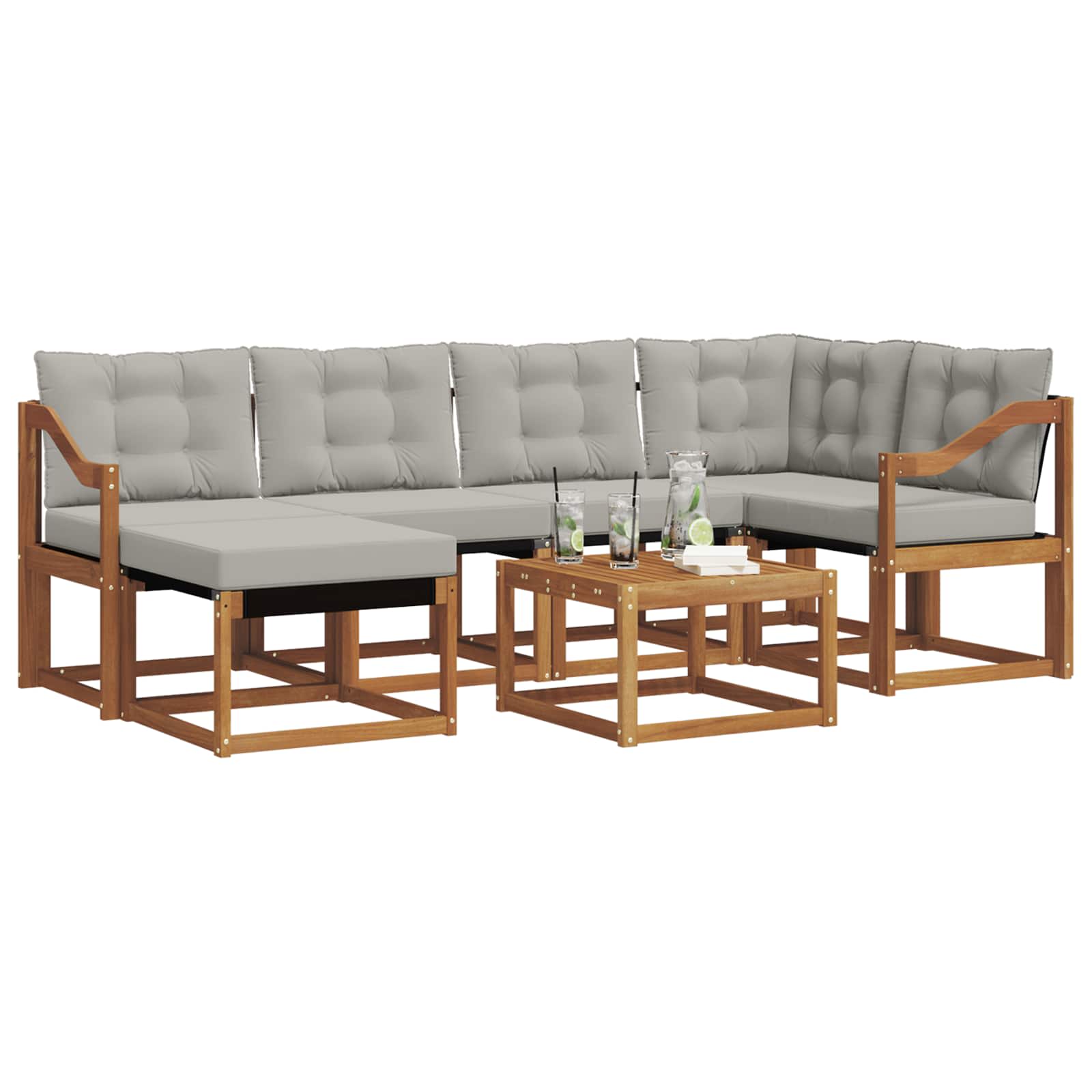 Thumbnail - vidaXL Outdoor-Sofagarnitur mit Kissen 7 pcs Natürlich und Hellgrau