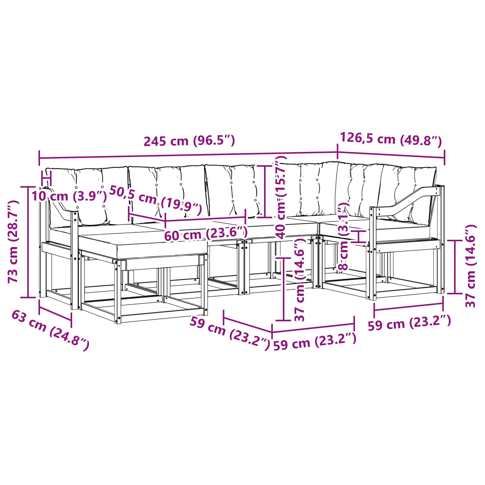 Zunanja garnitura za sedenje 7 pcs Naravna in svetlo siva - slika 12