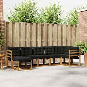 Zunanja garnitura za sedenje z blazino 7 pcs Naravna in črna