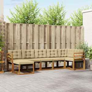 Zunanja garnitura za sedenje z blazino 7 pcs Naravna in bež