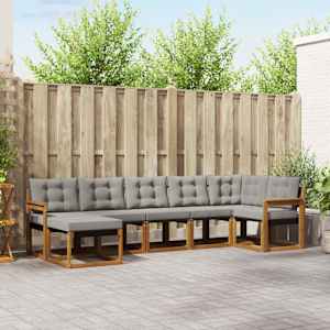 Zunanja garnitura za sedenje 7 pcs Naravna in svetlo siva