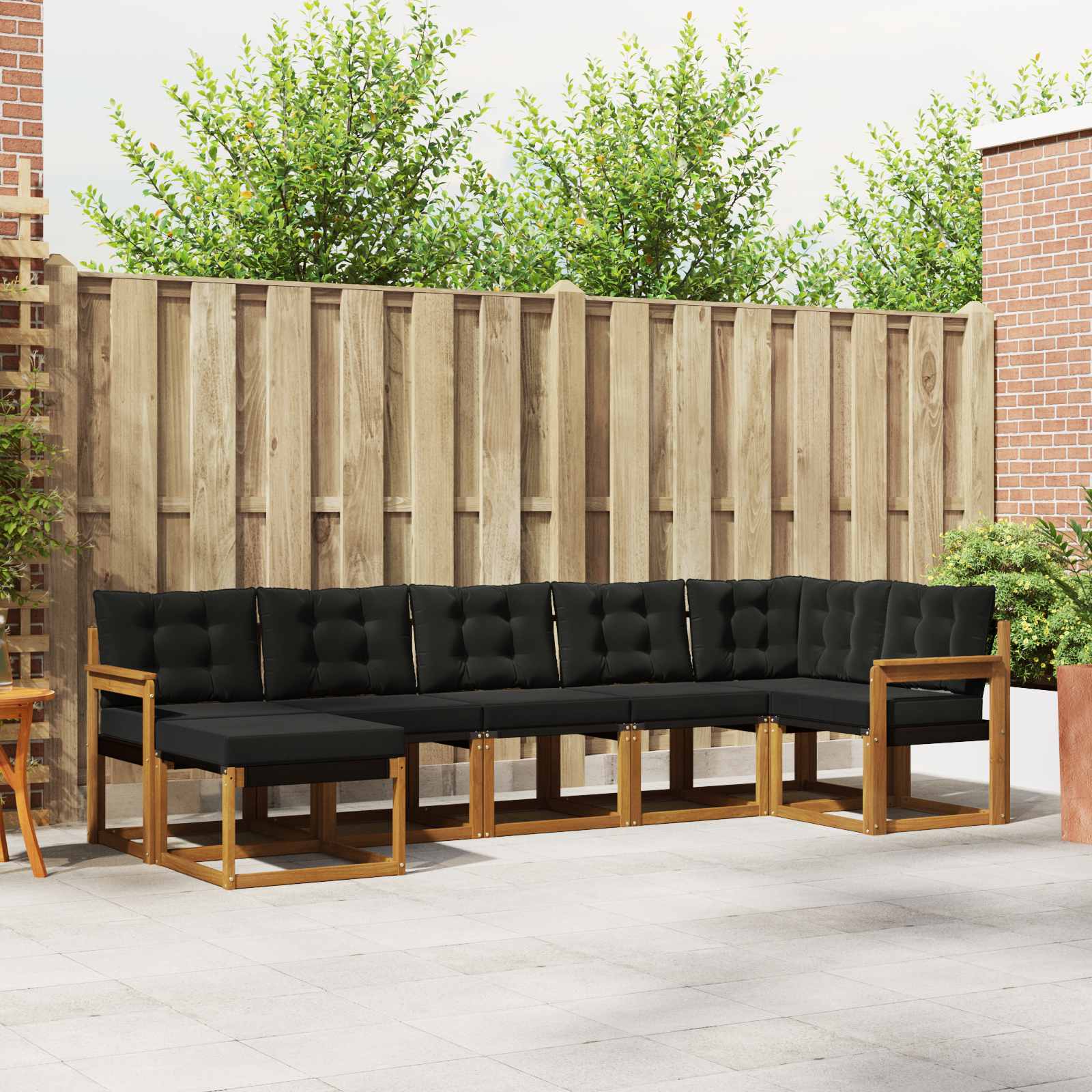 Zunanja garnitura za sedenje z blazino 7 pcs Naravna in črna