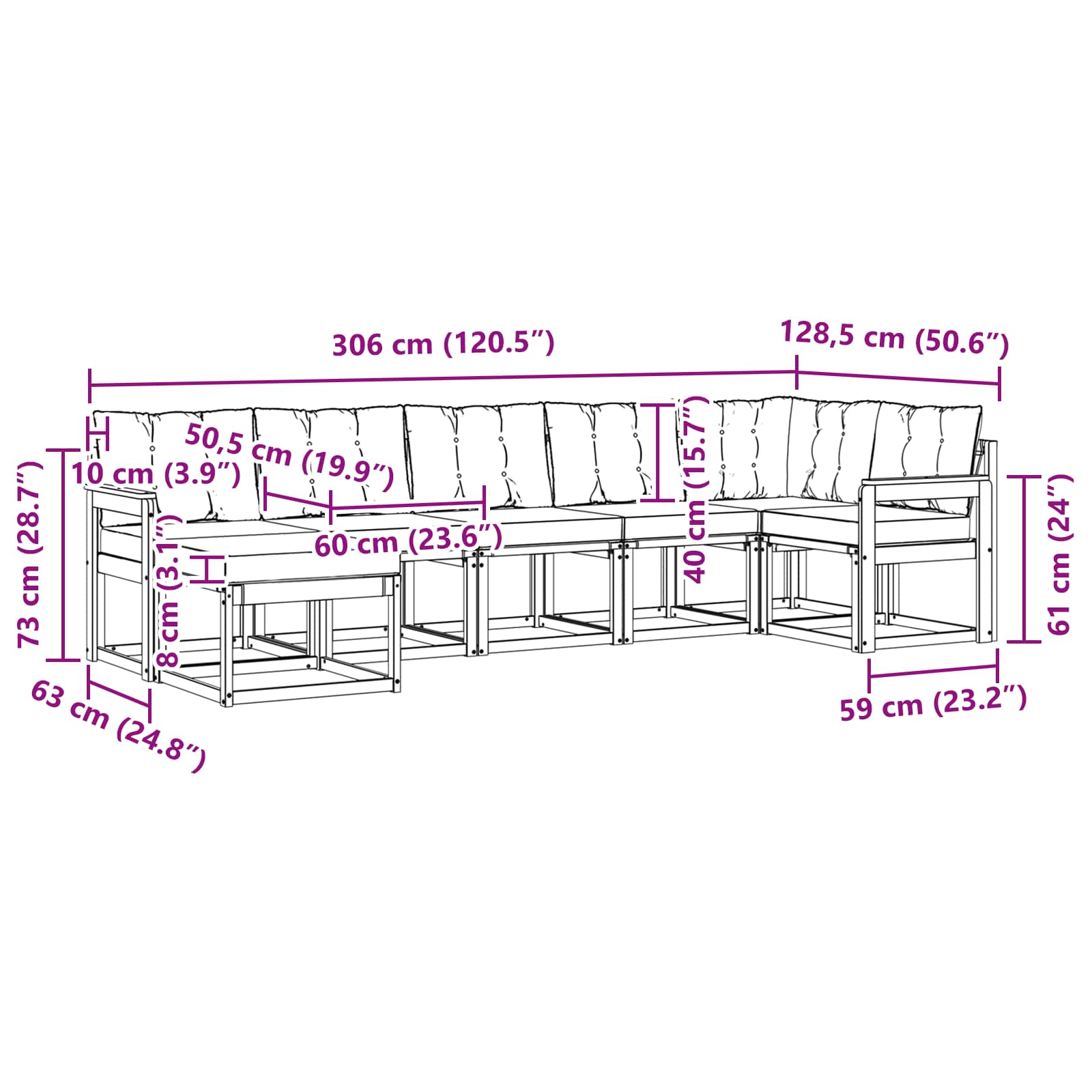 Zunanja garnitura za sedenje z blazino 7 pcs Naravna in črna - slika 10
