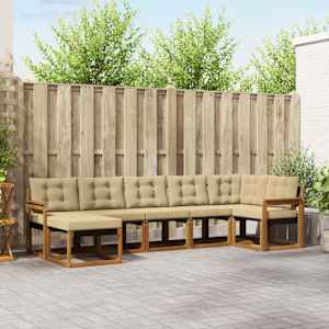 Zunanja garnitura za sedenje z blazino 7 pcs Naravna in bež