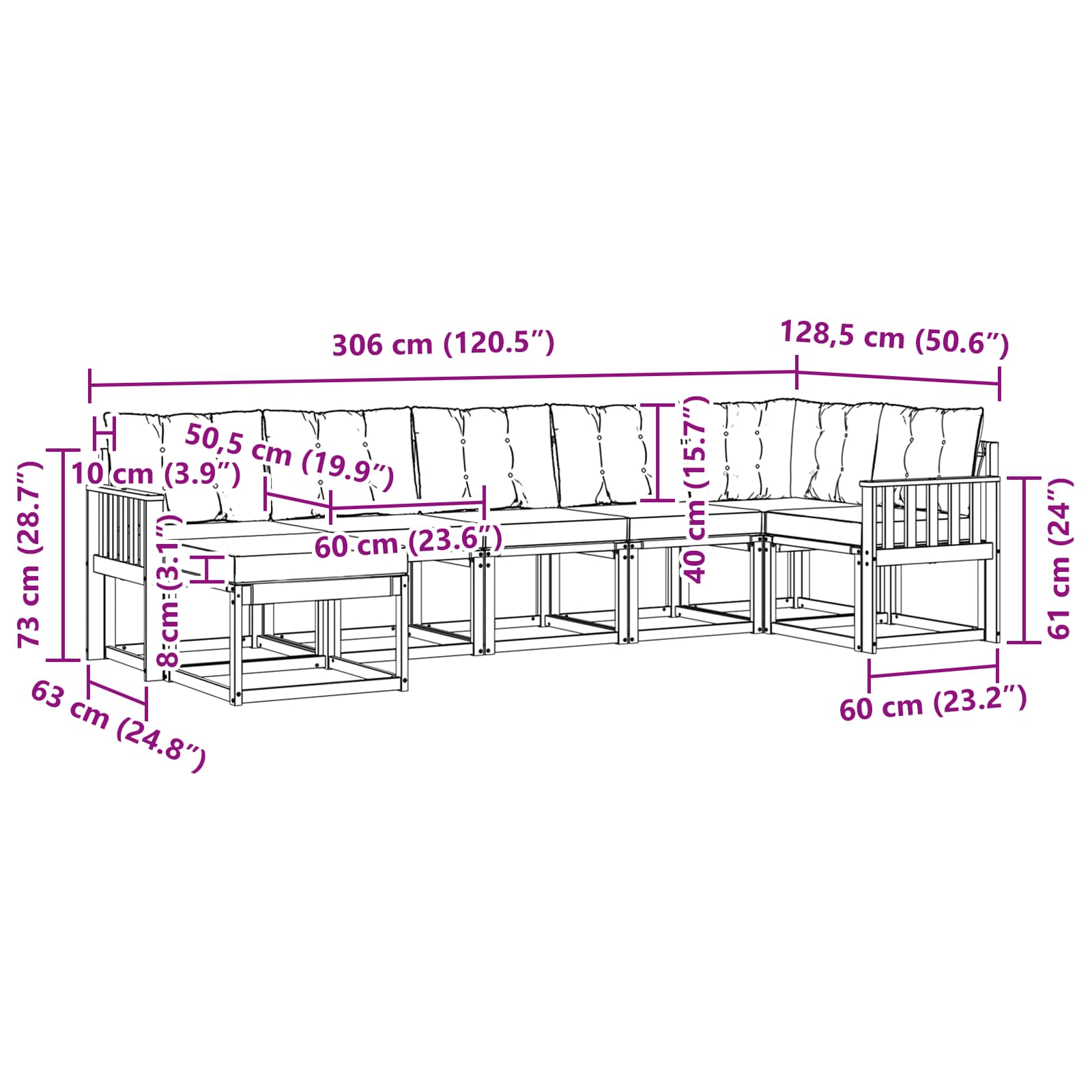 Zunanja garnitura za sedenje z blazino 7 pcs Naravna in črna - slika 10