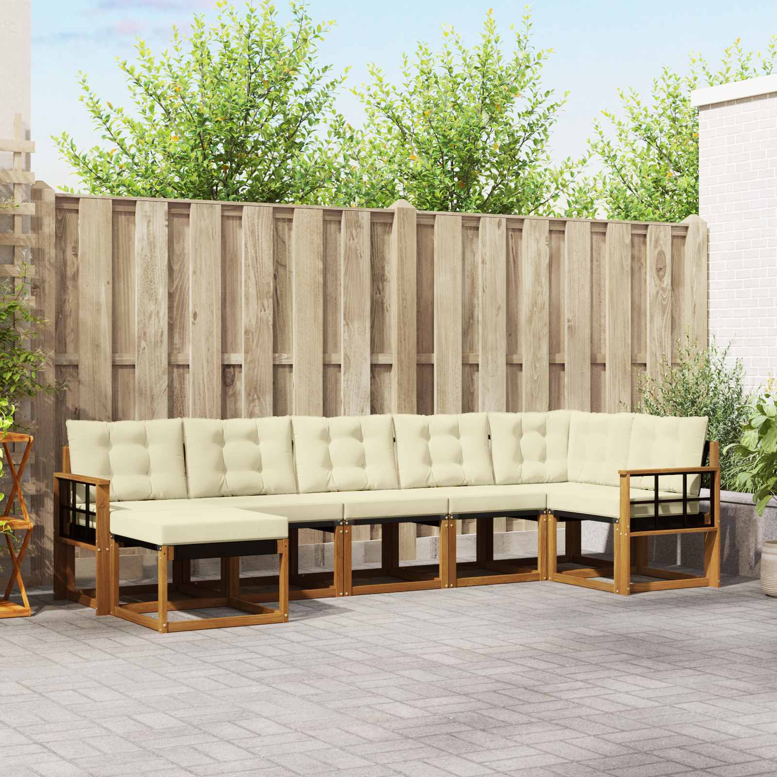 Zunanja garnitura za sedenje z blazino 7 pcs Naravna in smetana