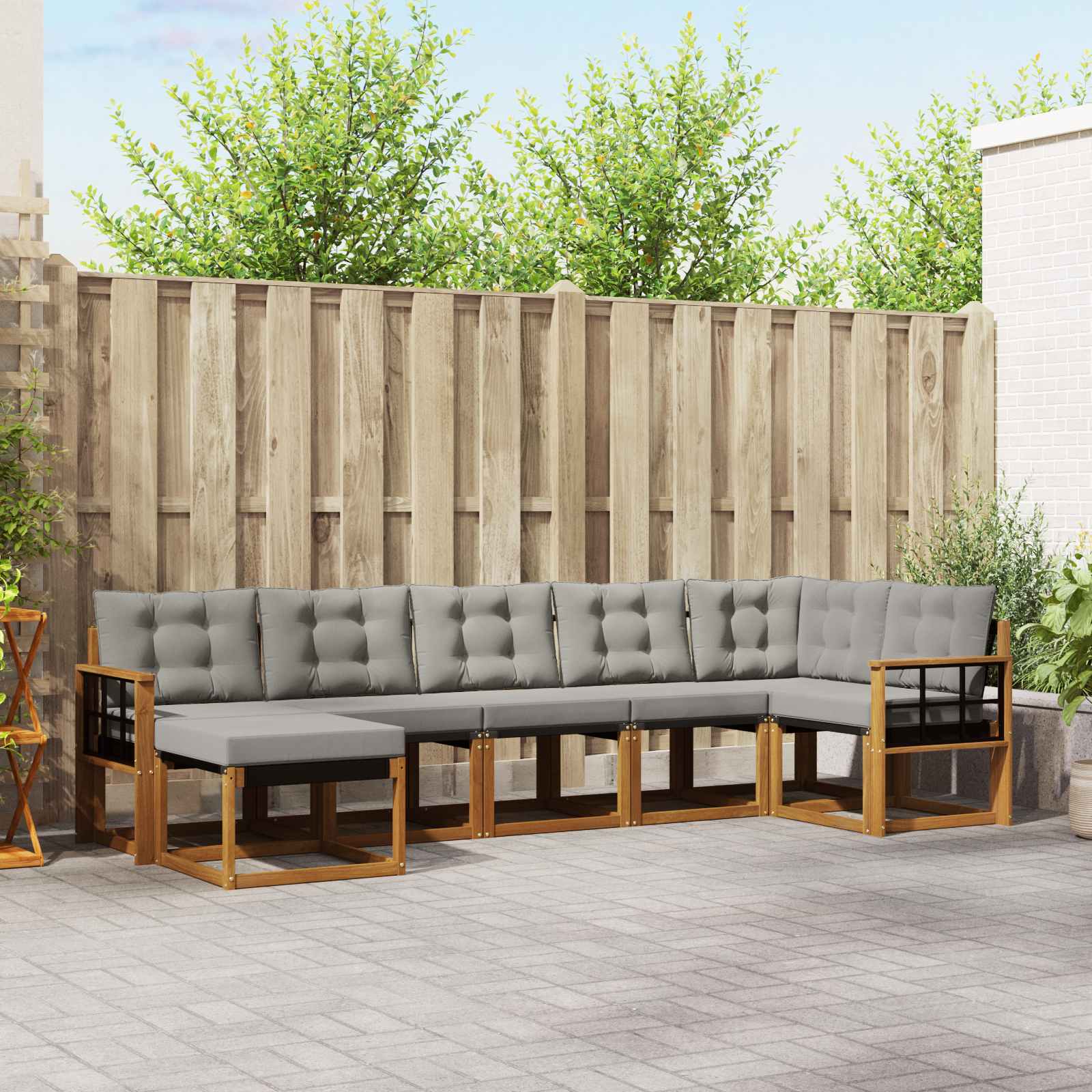 vidaXL Outdoor-Sofagarnitur mit Kissen 7 pcs Natürlich und Hellgrau