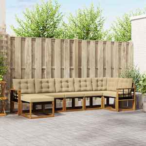 Zunanja garnitura za sedenje z blazino 7 pcs Naravna in bež