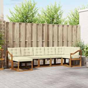 Zunanja garnitura za sedenje z blazino 7 pcs Naravna in smetana