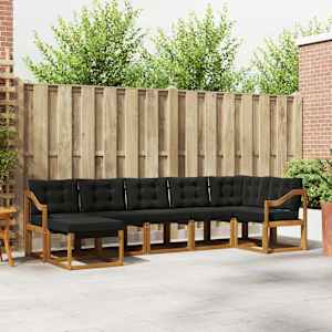 Zunanja garnitura za sedenje z blazino 7 pcs Naravna in črna