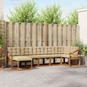 Zunanja garnitura za sedenje z blazino 7 pcs Naravna in bež