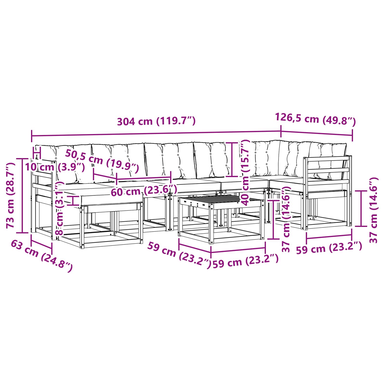 Zunanja garnitura za sedenje 8 pcs Naravna in svetlo siva - slika 12