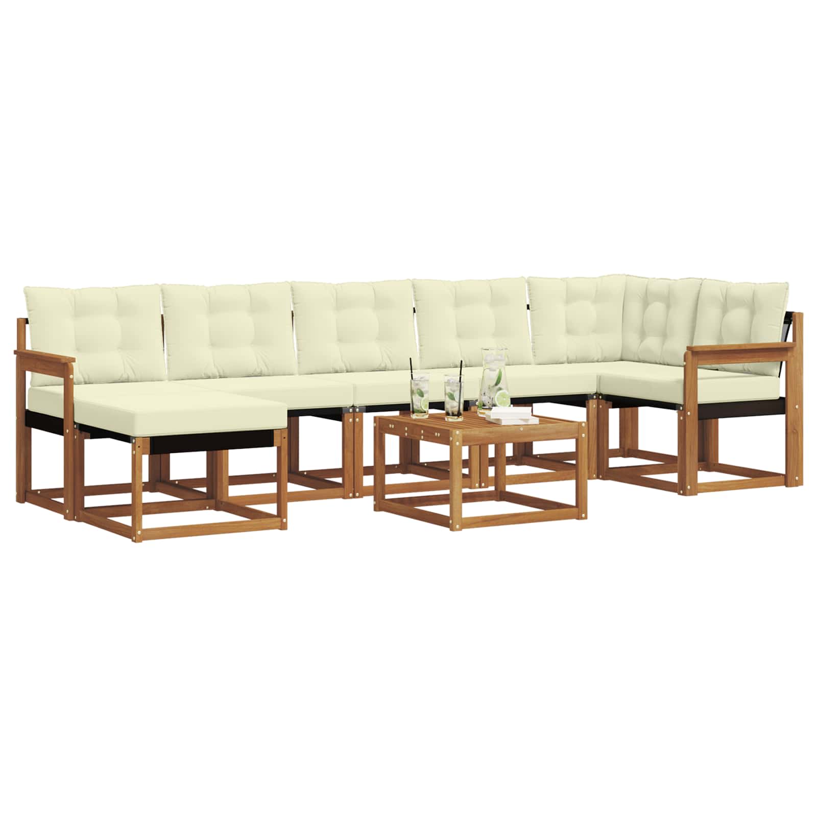 Zunanja garnitura za sedenje z blazino 8 pcs Naravna in smetana - slika 3