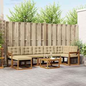 Zunanja garnitura za sedenje z blazino 8 pcs Naravna in bež