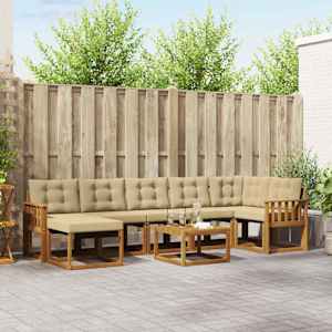 Zunanja garnitura za sedenje z blazino 8 pcs Naravna in bež