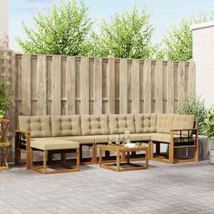 Zunanja garnitura za sedenje z blazino 8 pcs Naravna in bež