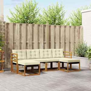 Zunanja garnitura za sedenje z blazino 6 pcs Naravna in smetana