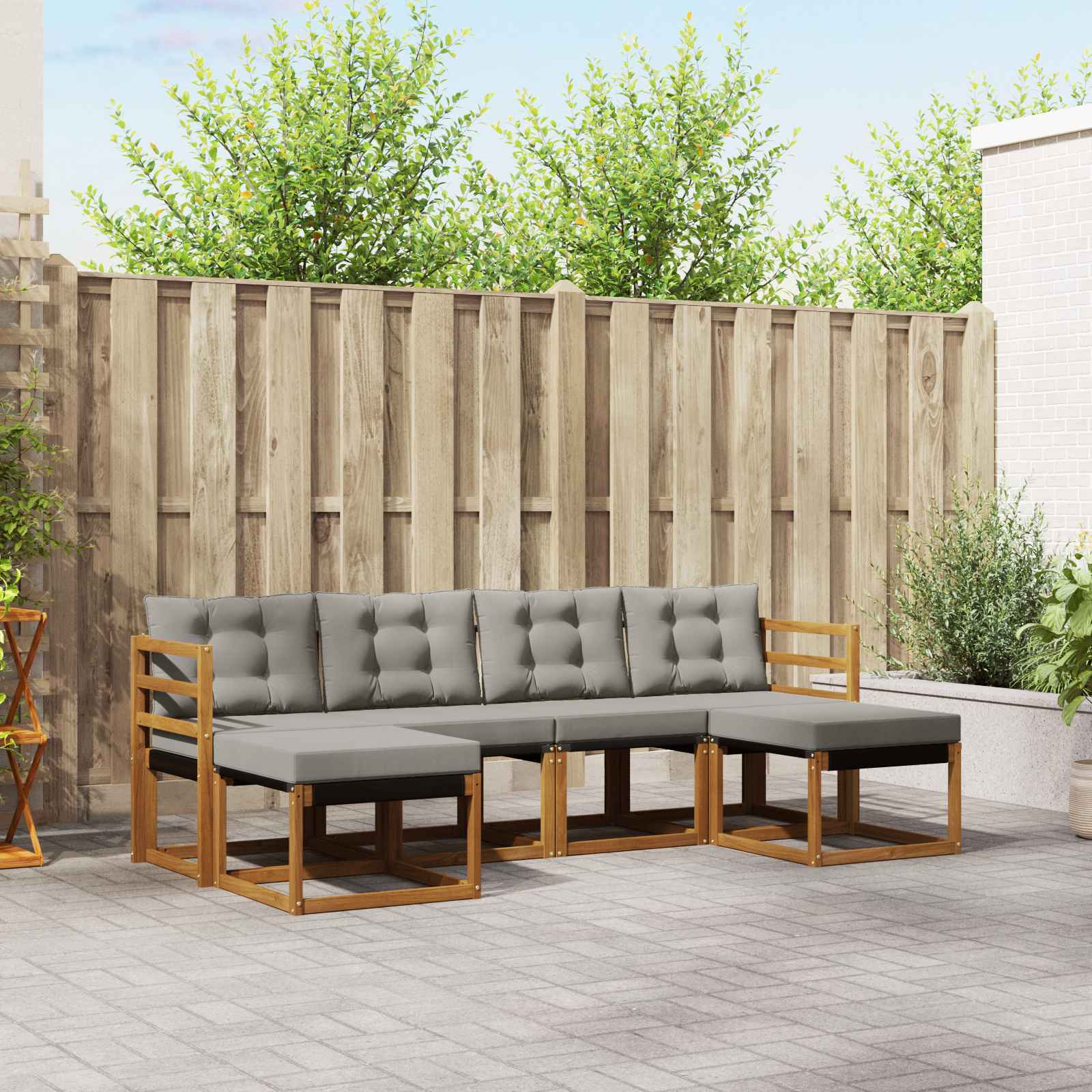 Buiten bankenset met kussen 6 pcs Natuurlijk en Lichtgrijs