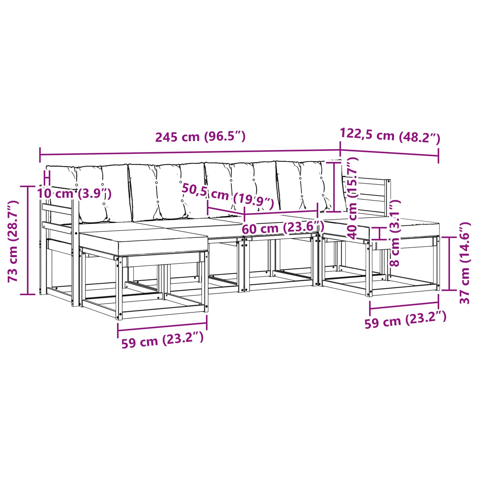 Buiten bankenset met kussen 6 pcs Natuurlijk en Lichtgrijs - Afbeelding 8