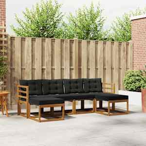 Zunanja garnitura za sedenje z blazino 6 pcs Naravna in črna