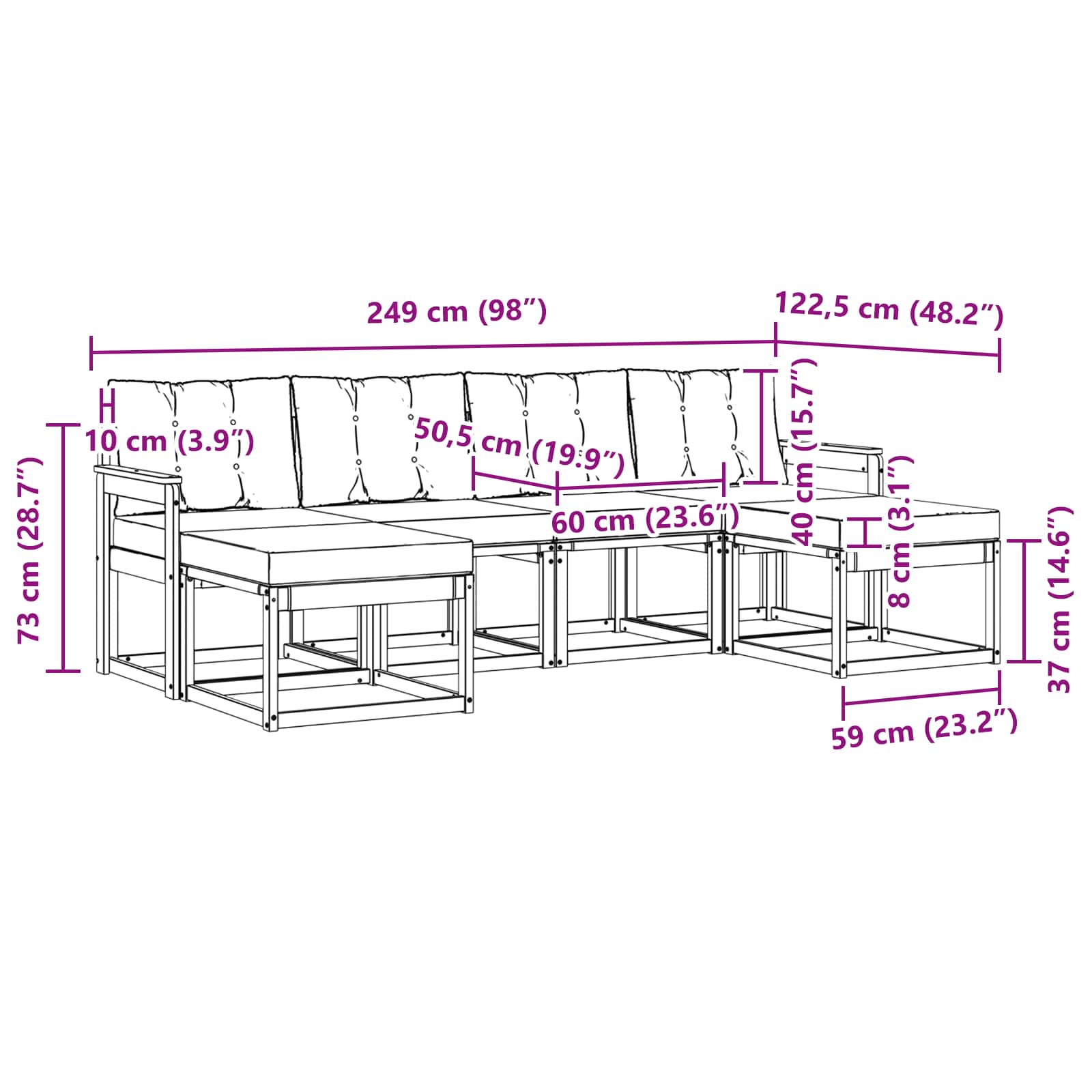 Zunanja garnitura za sedenje z blazino 6 pcs Naravna in smetana - slika 8