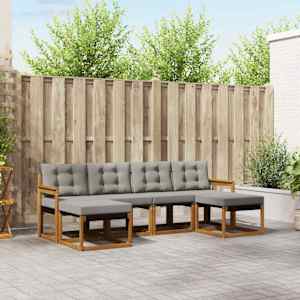 Zunanja garnitura za sedenje 6 pcs Naravna in svetlo siva