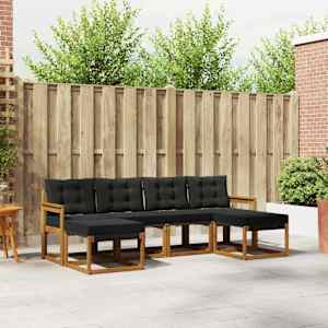 Zunanja garnitura za sedenje z blazino 6 pcs Naravna in črna