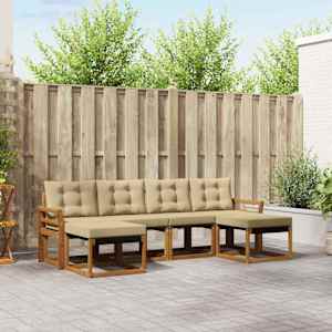 Zunanja garnitura za sedenje z blazino 6 pcs Naravna in bež