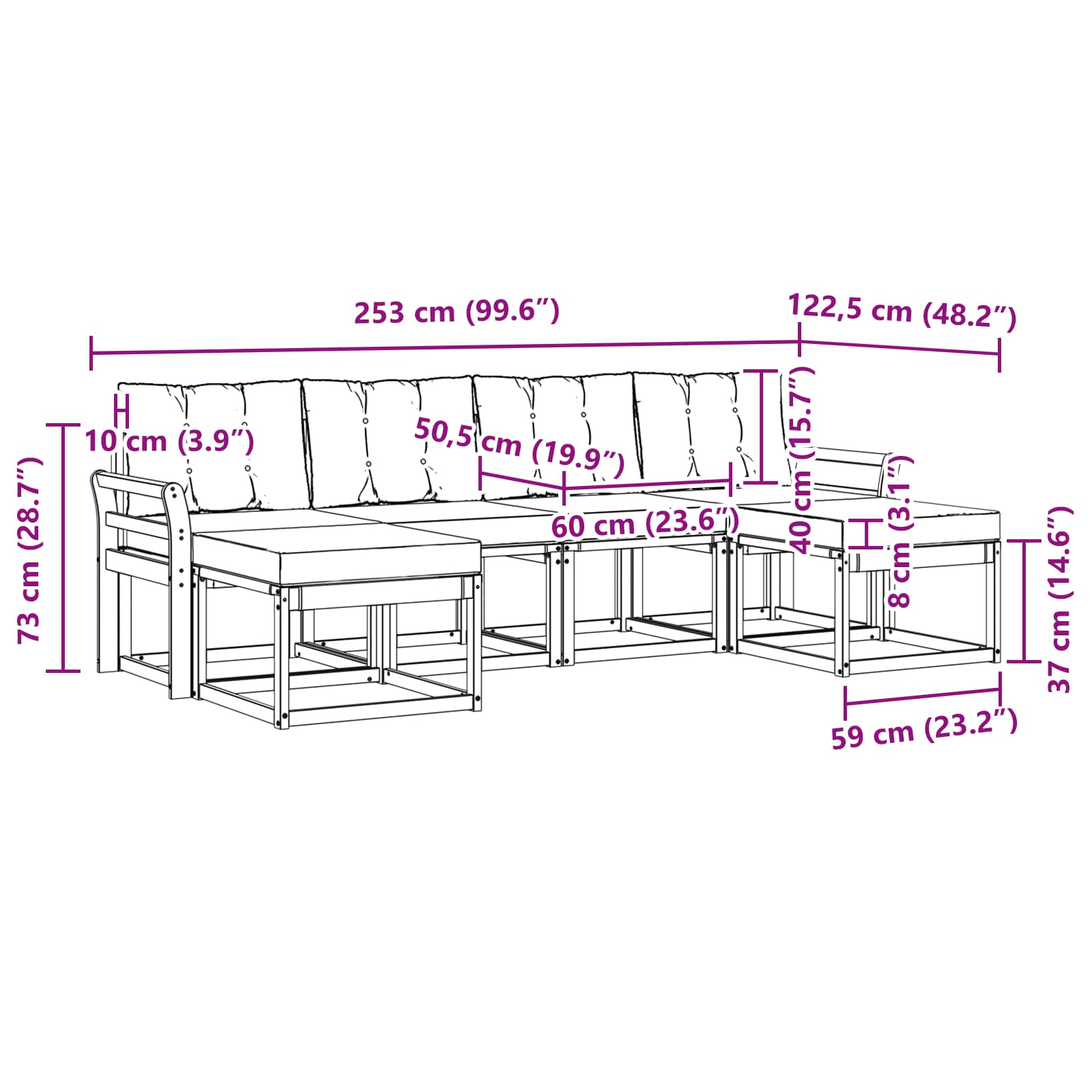 Zunanja garnitura za sedenje z blazino 6 pcs Naravna in bež - slika 8