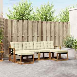 Zunanja garnitura za sedenje z blazino 6 pcs Naravna in smetana