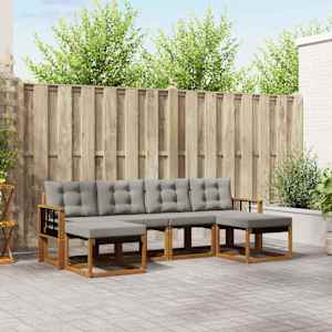 Zunanja garnitura za sedenje 6 pcs Naravna in svetlo siva