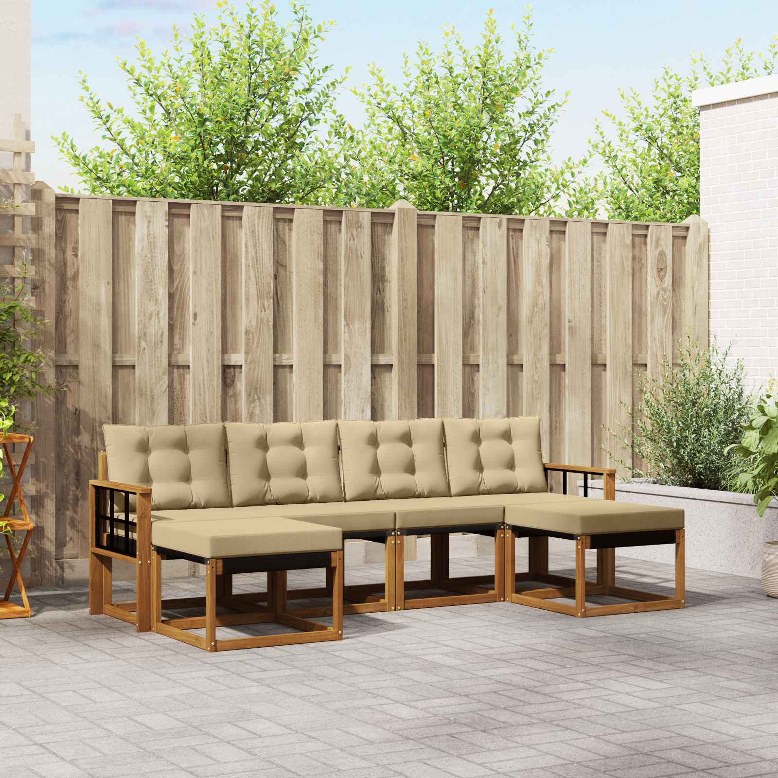 vidaXL Outdoor-Sofagarnitur mit Kissen 6 pcs Natur und Beige