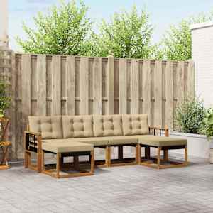 Zunanja garnitura za sedenje z blazino 6 pcs Naravna in bež