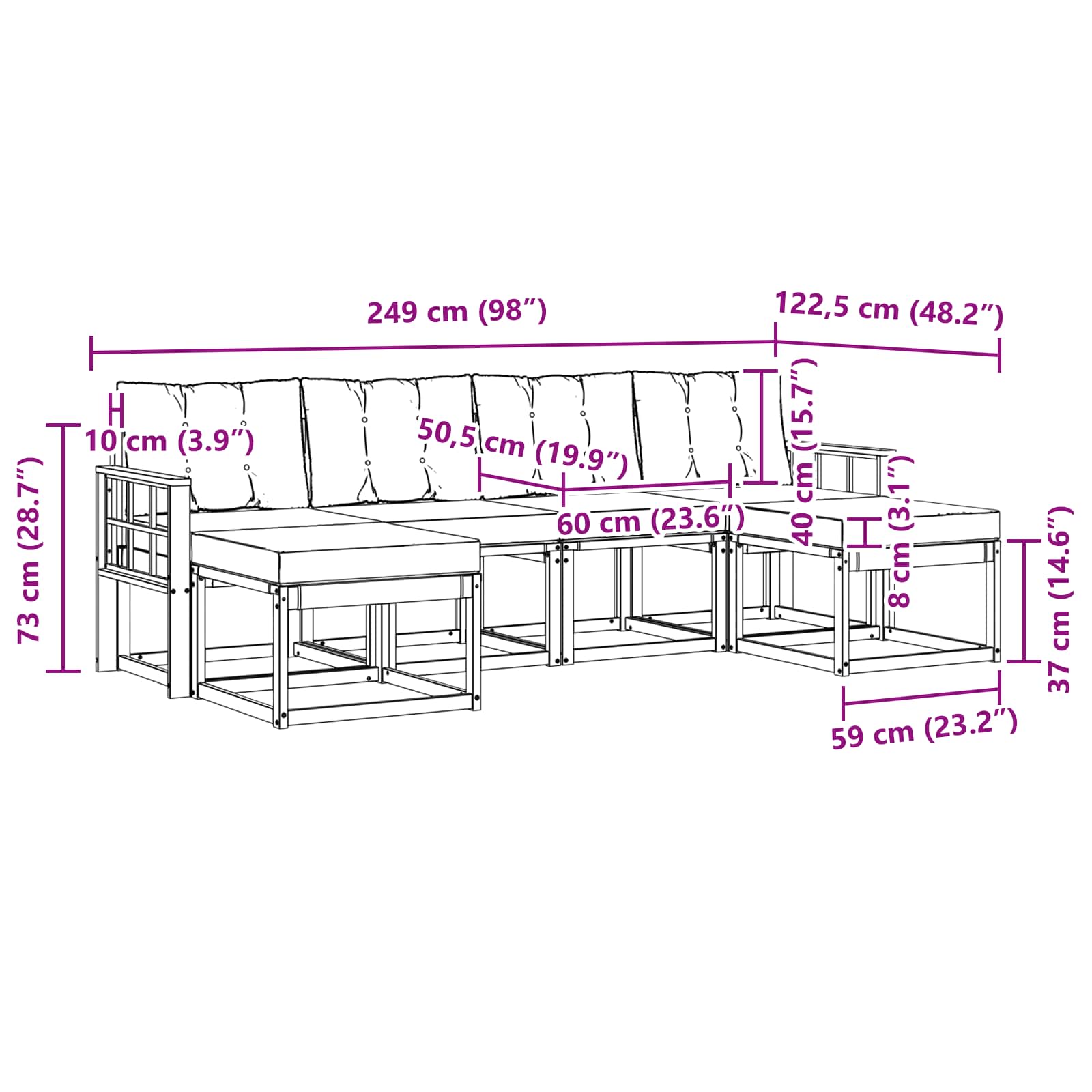 Zunanja garnitura za sedenje z blazino 6 pcs Naravna in bež - slika 8
