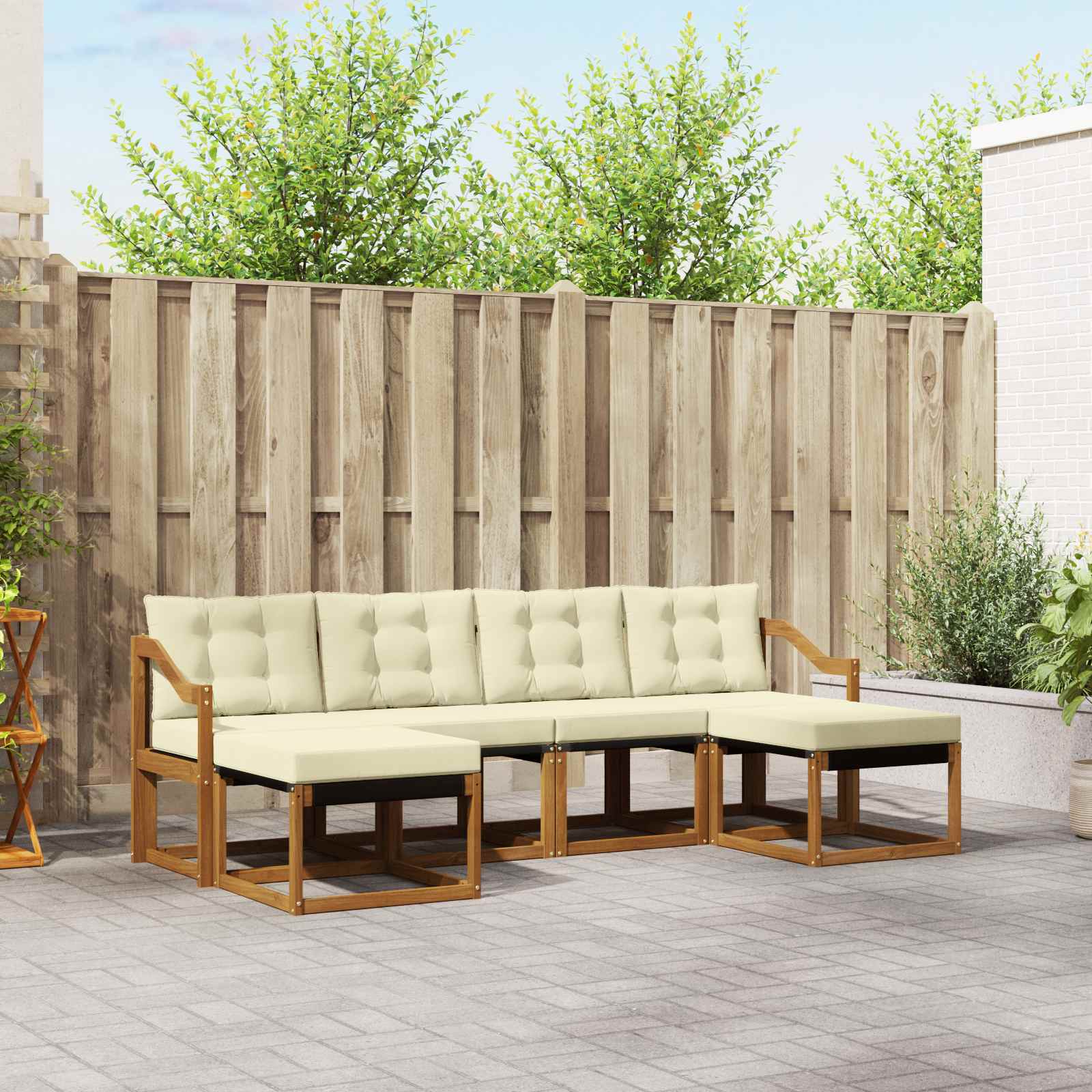 vidaXL Outdoor-Sofagarnitur mit Kissen 6 pcs Natur und Creme