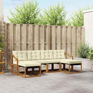 Zunanja garnitura za sedenje z blazino 6 pcs Naravna in smetana