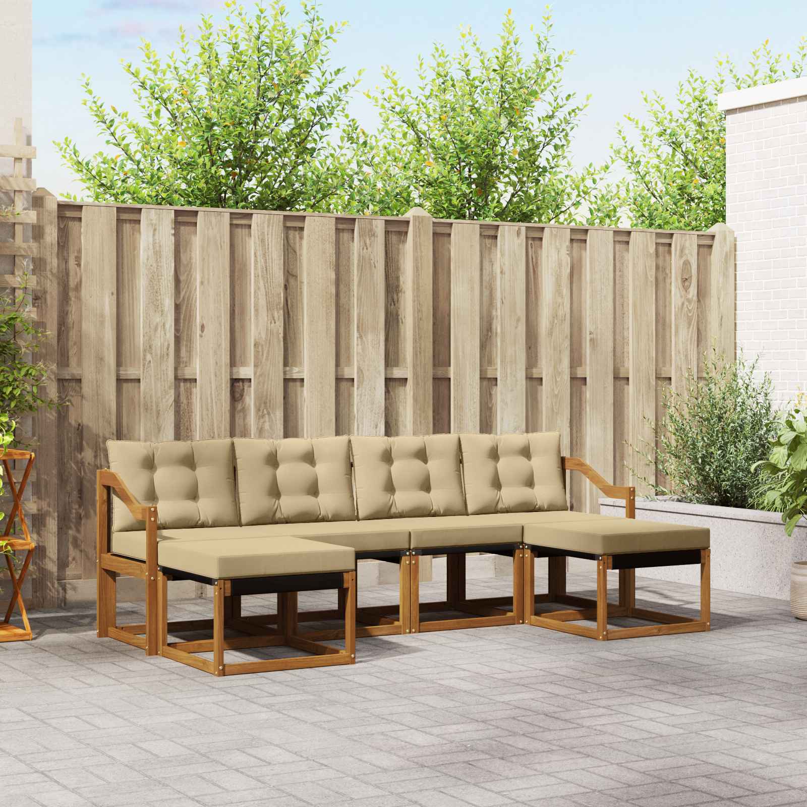 Zunanja garnitura za sedenje z blazino 6 pcs Naravna in bež