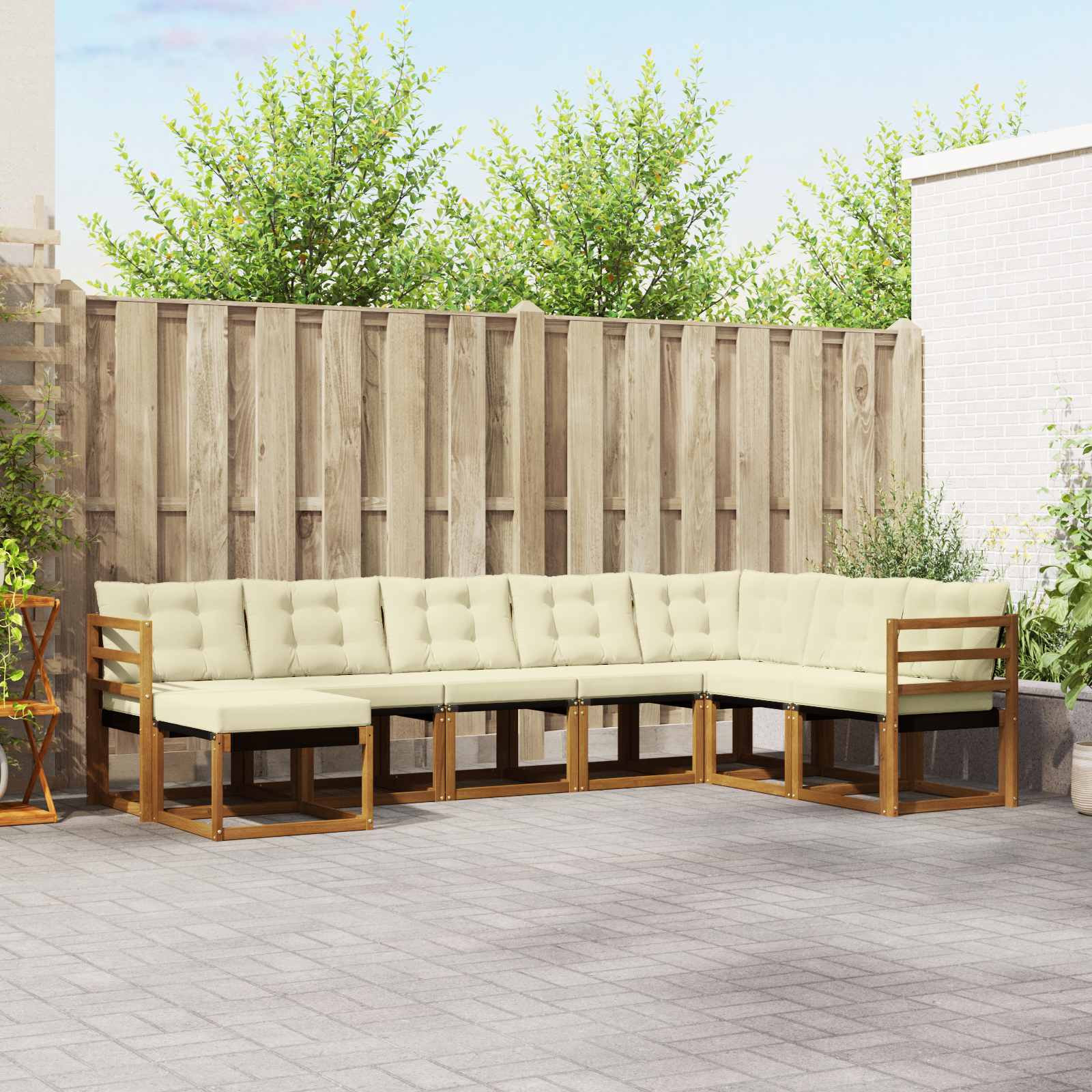 Zunanja garnitura za sedenje z blazino 8 pcs Naravna in smetana