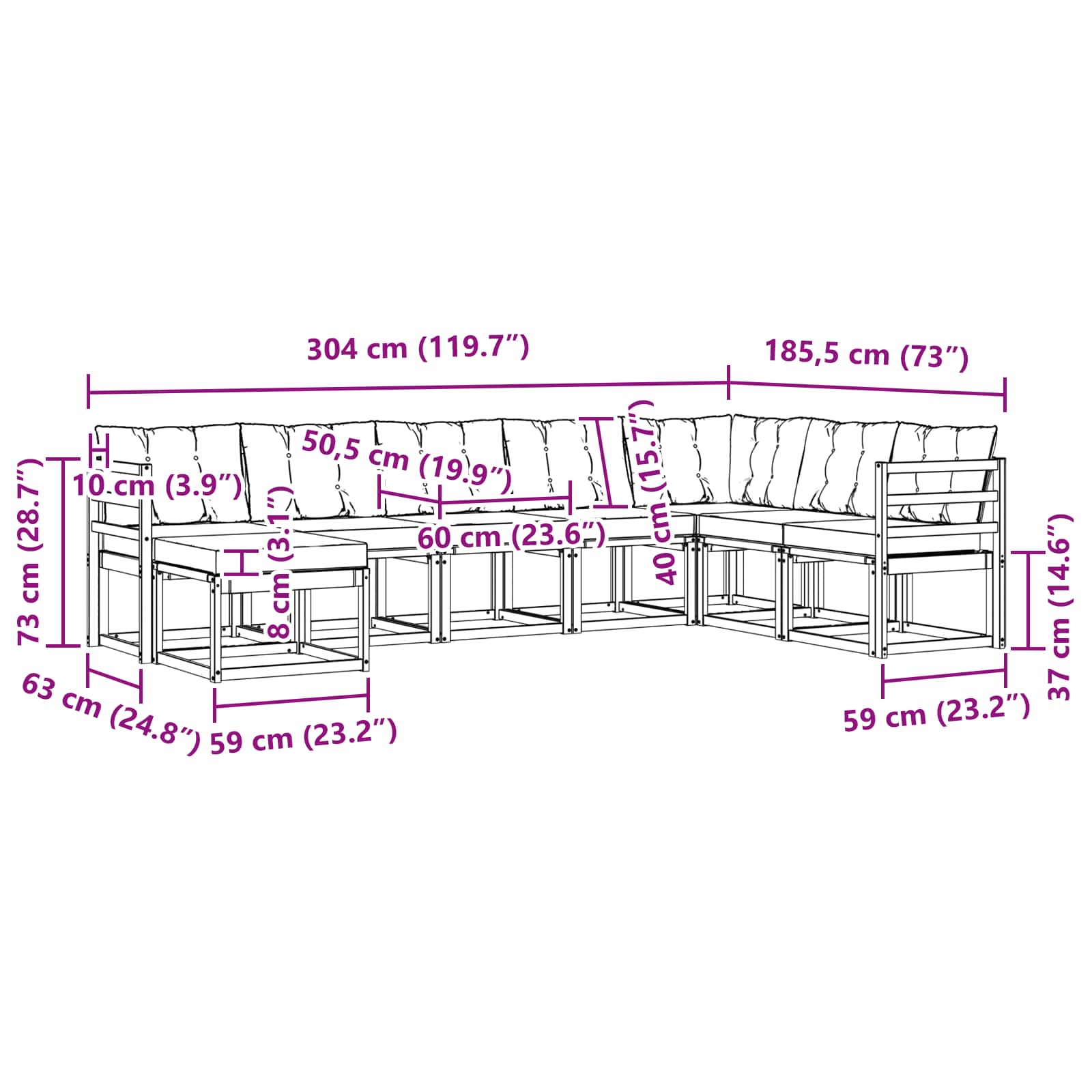 Zunanja garnitura za sedenje 8 pcs Naravna in svetlo siva - slika 10