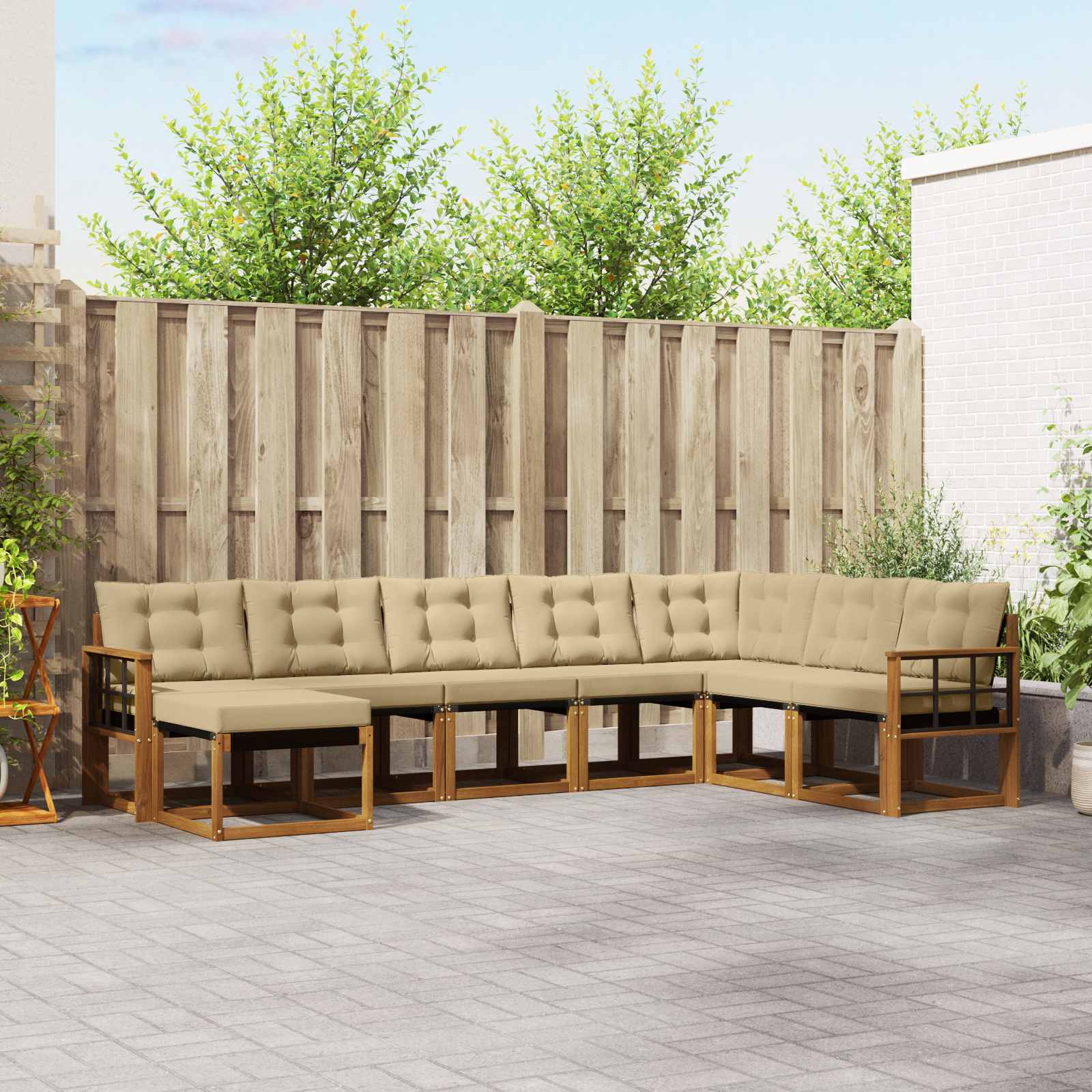 vidaXL Set de canapele de exterior cu pernă 8 pcs Natural și Bej